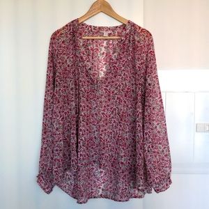 Joe Fresh Sheer Pink Floral Blouse sz L